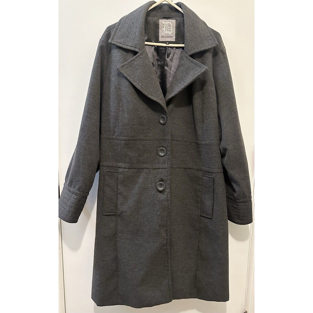 Dollhouse 3X Charcoal Gray Long Overcoat Wool Blend Plus Size Tailored Coat
